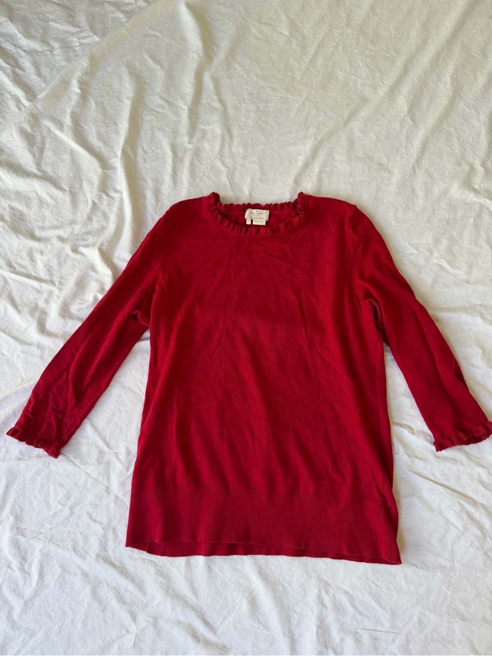 kate spade Red Ruffle-Trim Scoop Neck Sweater